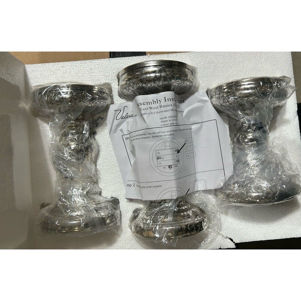 Set of 3 Illuminated Mercury Glass Pedestals by Valerie - Silver
